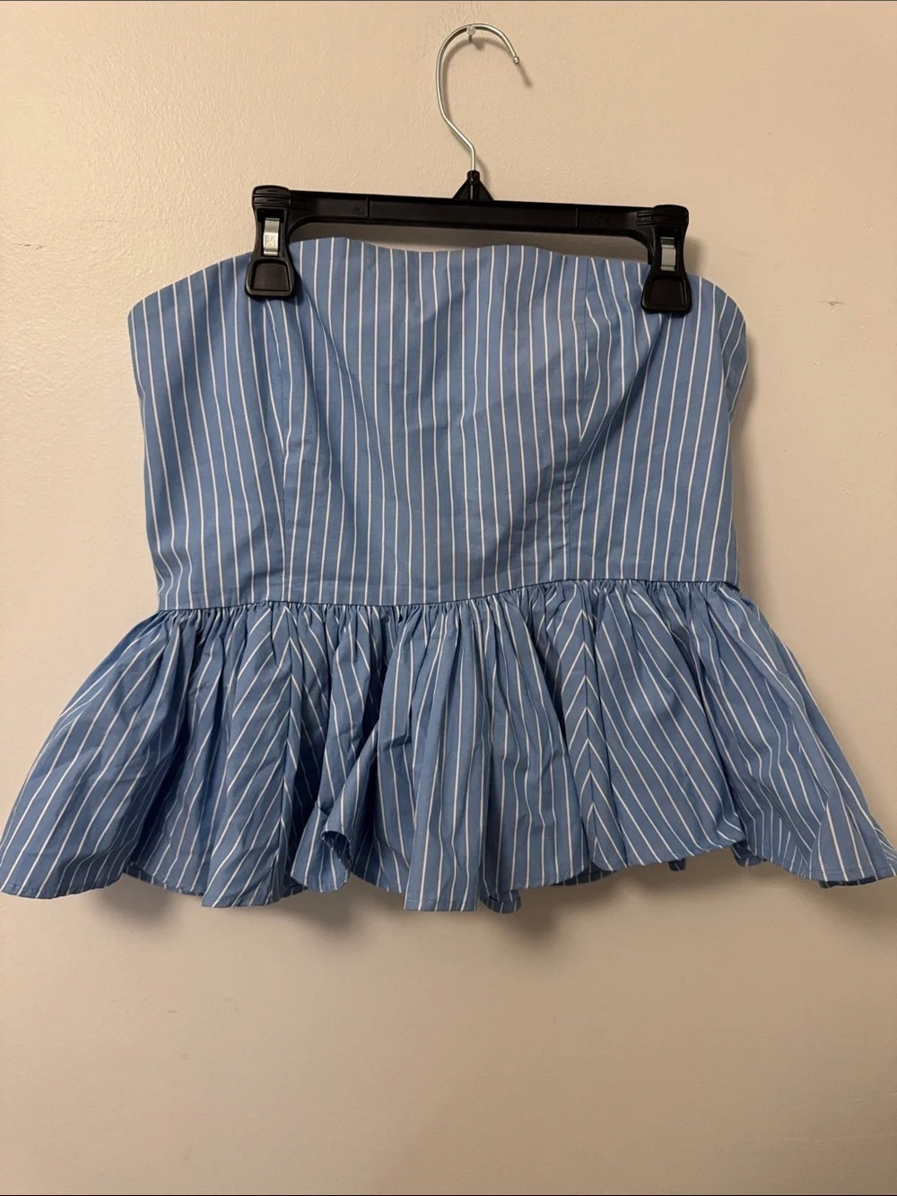 J.Crew Light Blue Striped Strapless Peplum Top Size 4